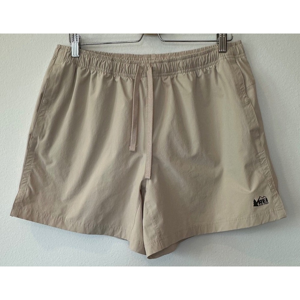 REI Co-op Mens Large Tan Hiking Shorts Elastic Waist Drawstring Granola 228401